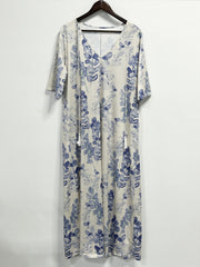 Casual Dress Women's Plus Floral Print Short Sleeve V Neck Dress