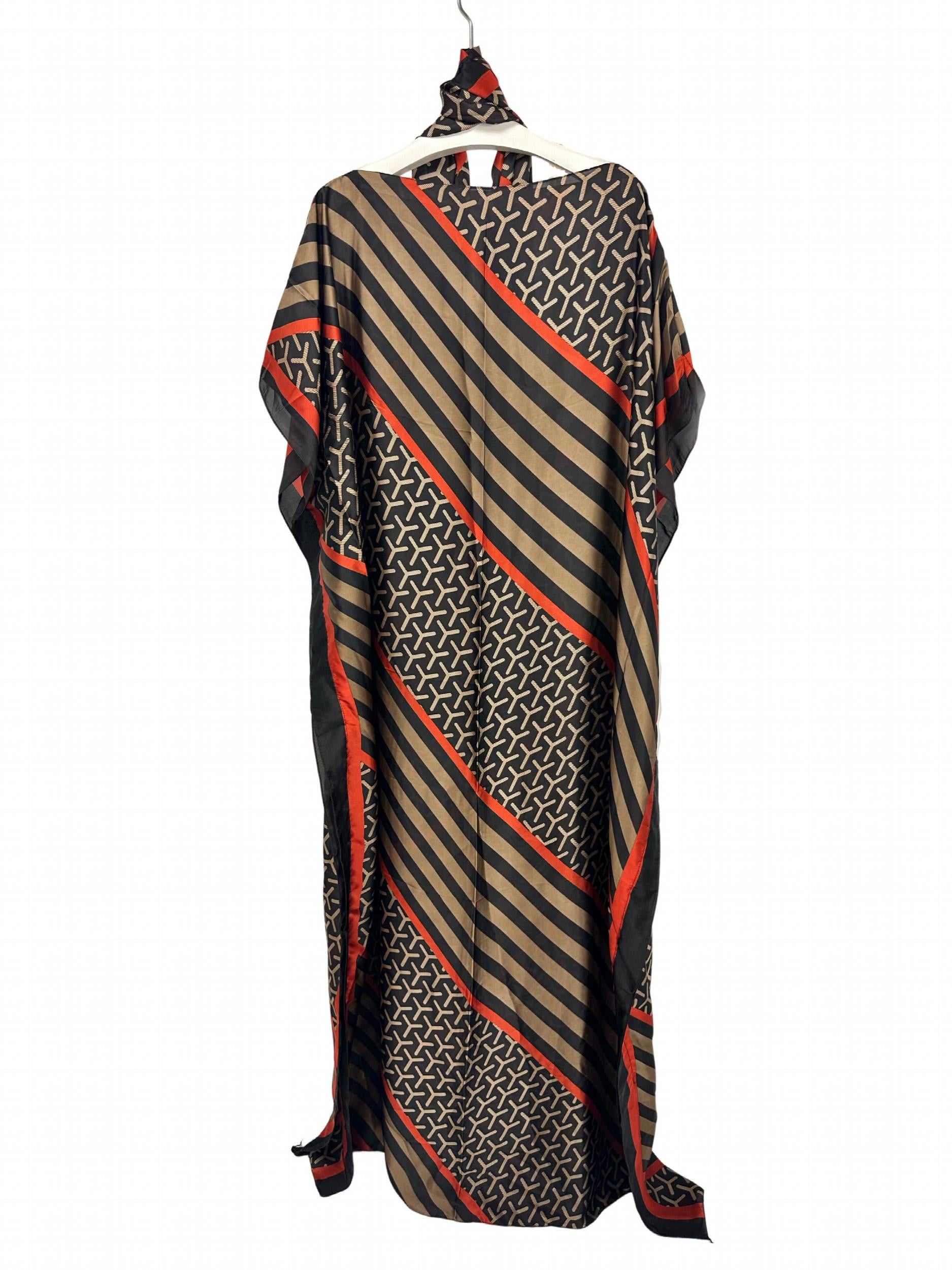 Colorblock Stripe Geometric Print Batwing Kaftan Dress