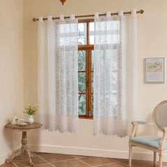 Grid Sheer Curtain Grommet Top Window Curtain for Home Decor