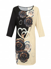Heart & Floral Print Short Sleeve Tee Dress