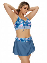 Boho Tankini Set Women's Plus Tie Front Tank Top & Lace Up Mini Skirt