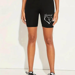 Heart Graphic Yoga Shorts Elastic High Waist Sports Activewear