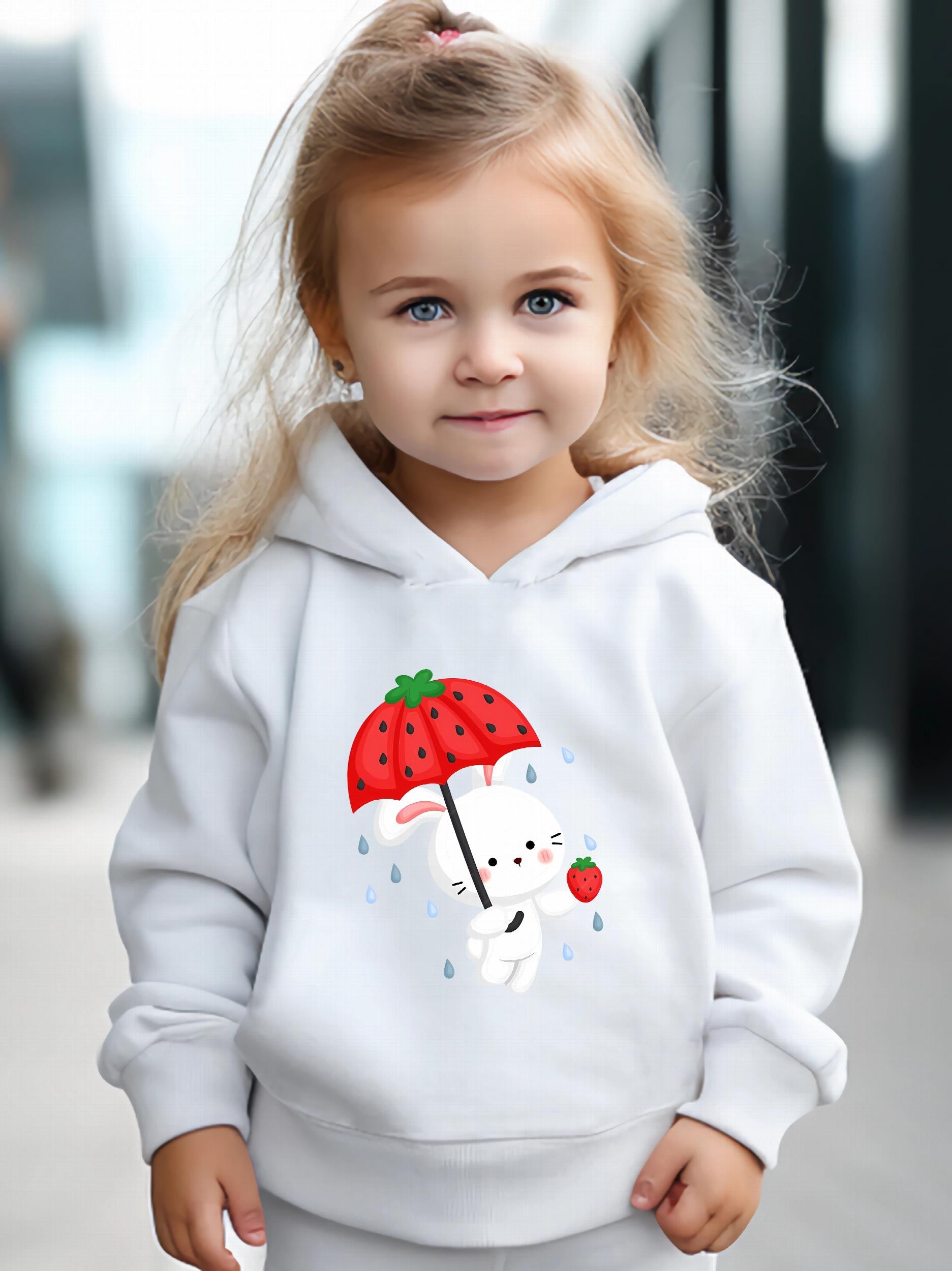 Girls Rabbit Pattern Hooded Sweatshirt and Sweatpants Set