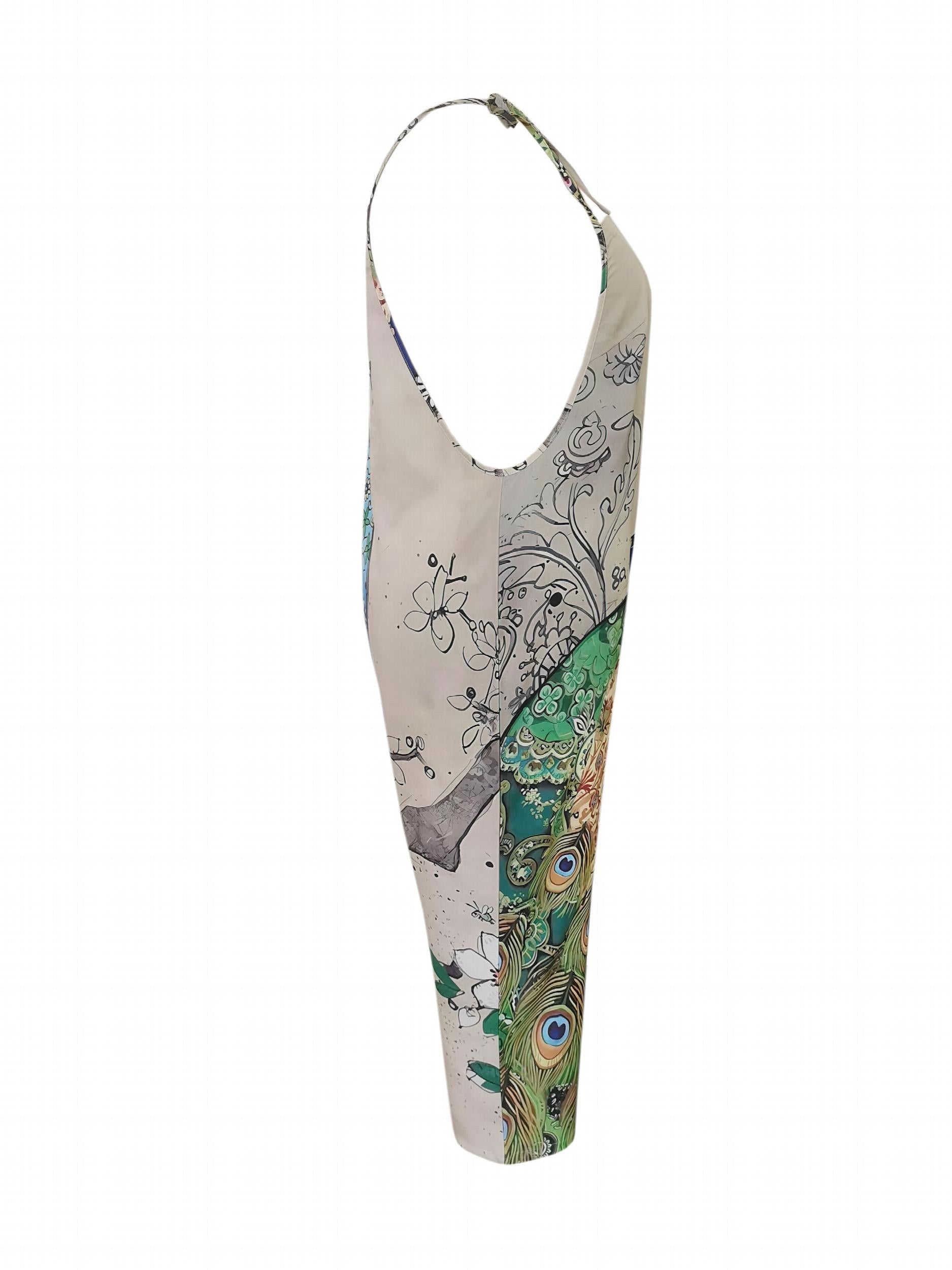 Peacock Print Tie Shoulder Cami Jumpsuit