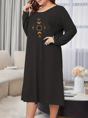 Women's Plus Sun & Moon Print Long Sleeve Nightdress