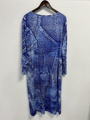 Denim Print Button Decor Long Sleeve Dress With Pockets