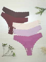 5pcs Scallop Trim Thongs Seamless & Comfy Stretchy Intimates Panties