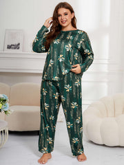 Retro Pajamas Set Women's Long Sleeve Round Neck