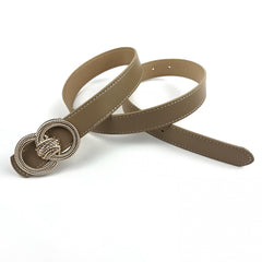 Threaded Round Buckle PU Belt Vintage Solid Thin Belt for Women