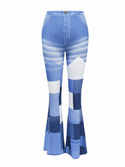 Denim Print Flare Block Yoga Pants High Waist Activewear Leggings