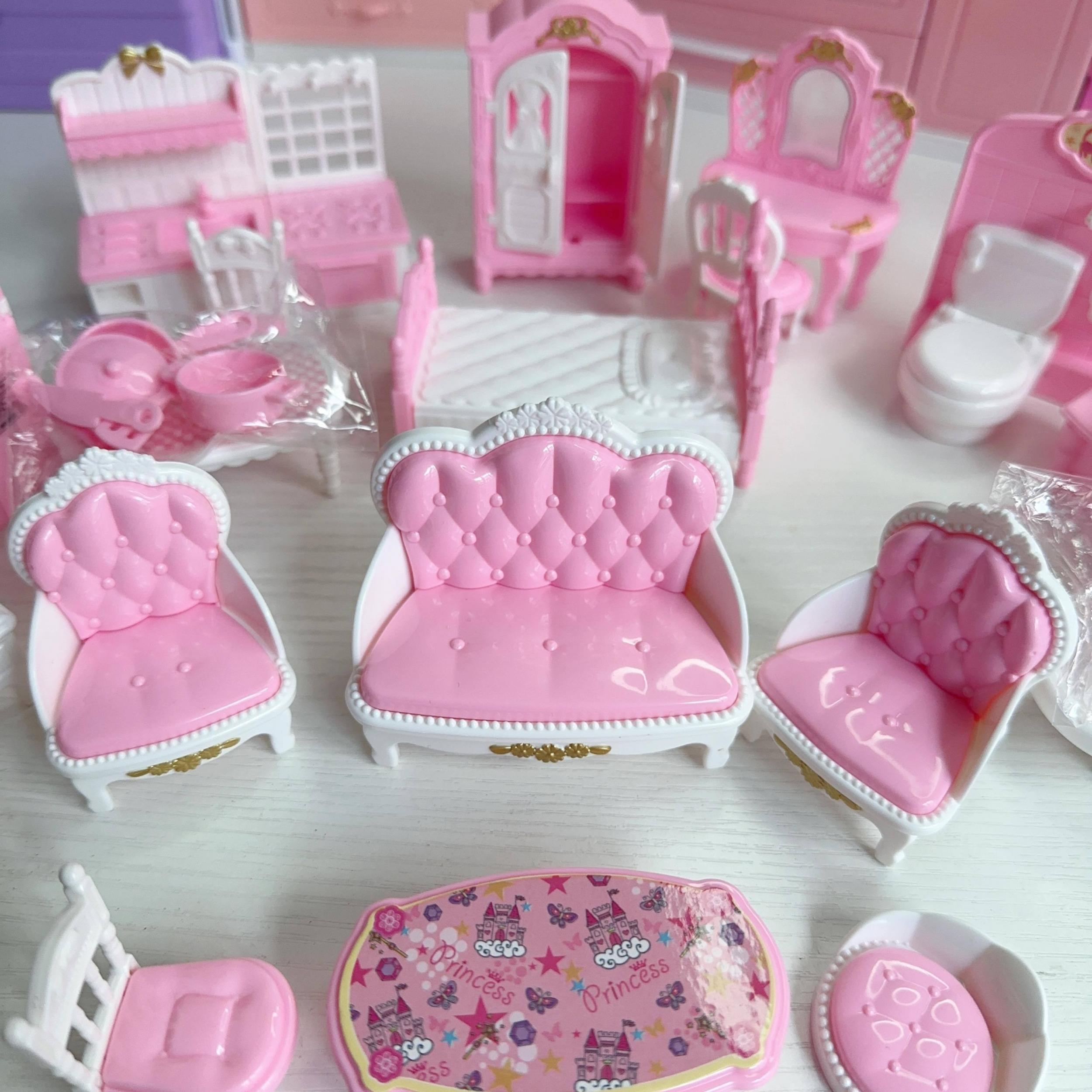 Pink Mini Playhouse Toy Simulated Kitchen Bathroom Living Room Bedroom