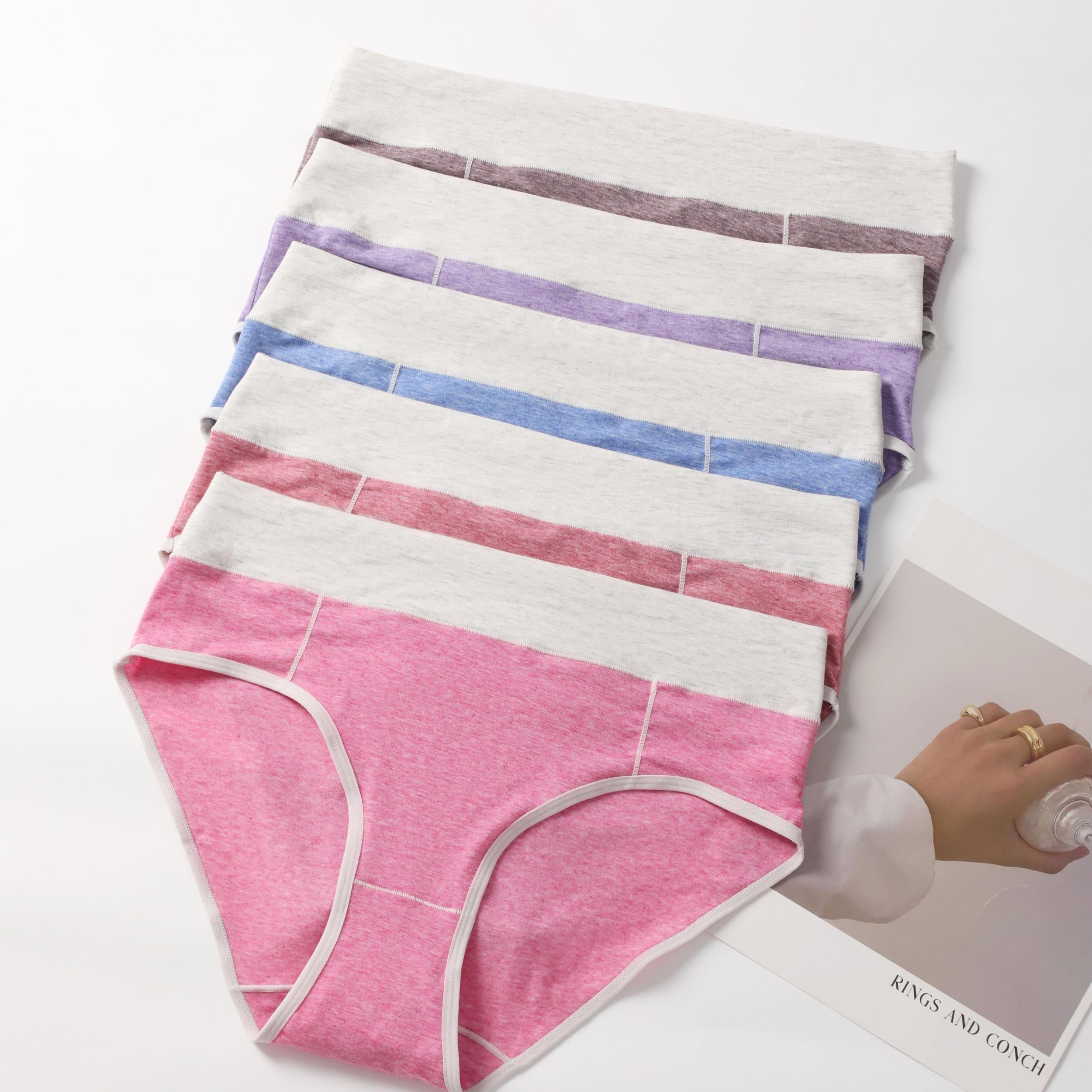 5 Pack Plus Size Colorblock Contrast Bikini Underwear Set