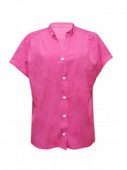 Solid Button Up Cap Sleeve Blouse