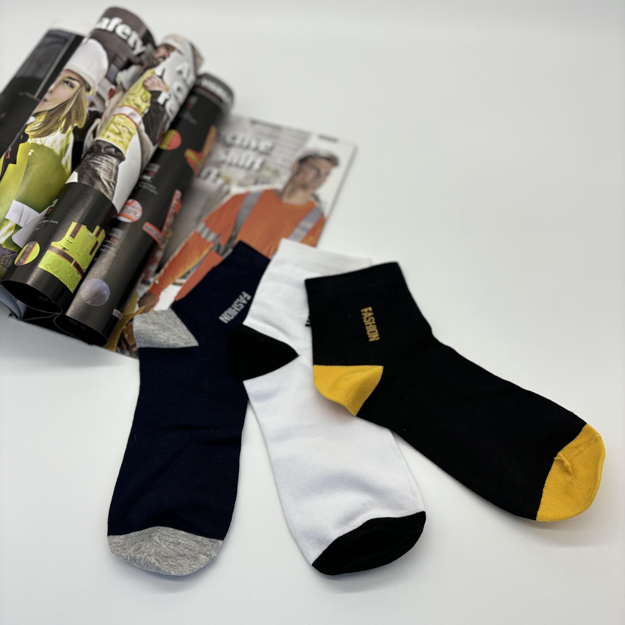 Men's Block Crew Socks Breathable Cotton Blend Comfy Casual Unisex Socks