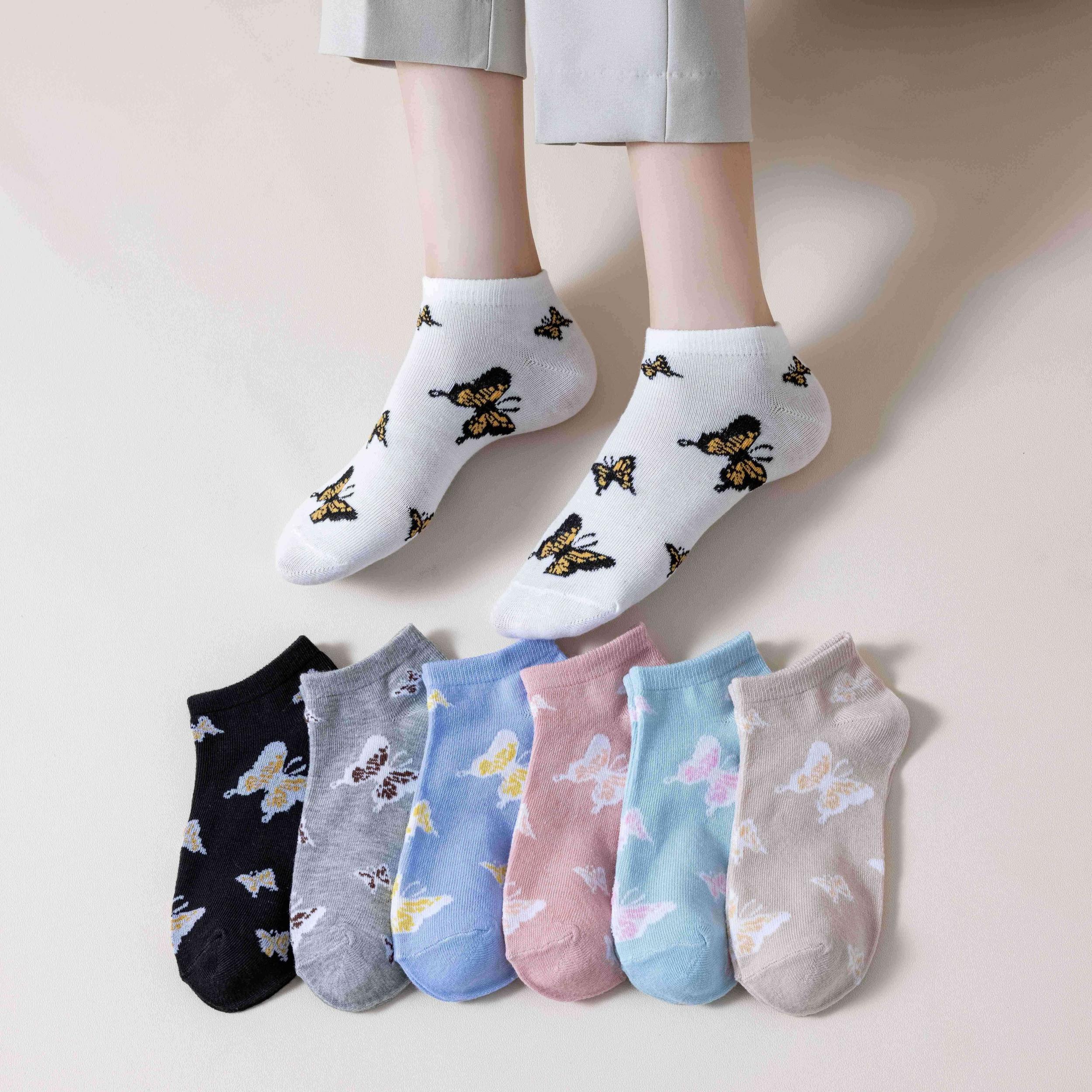 5 Pairs Butterfly Print Low Cut Ankle Socks Women's Stockings