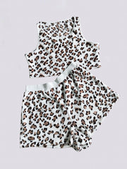 Leopard Print Plush Tank Top & Shorts Lounge Set