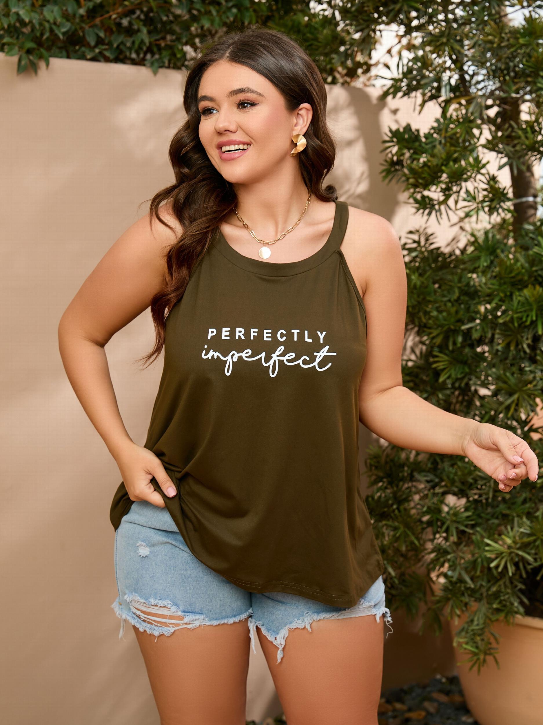 Casual Tank Top Women's Plus Letter Print