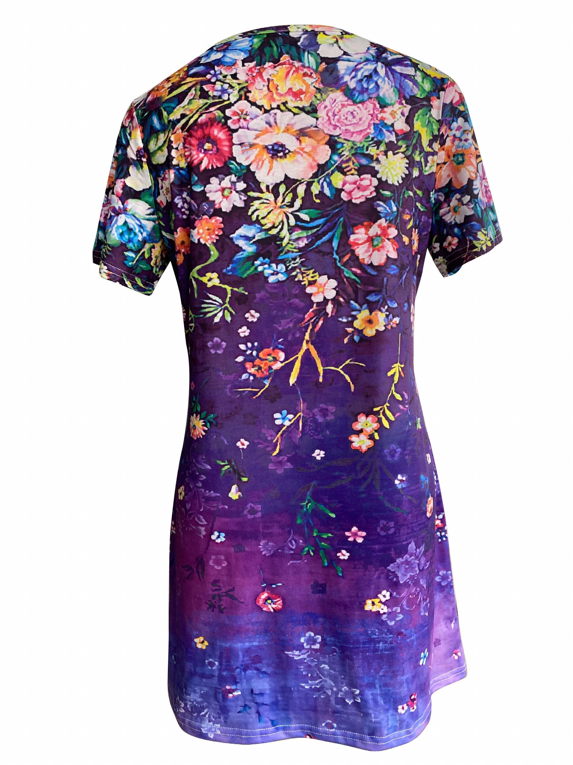 Floral Print V Neck Dress Short Sleeve Casual Dress