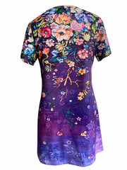 Floral Print V Neck Dress Short Sleeve Casual Dress