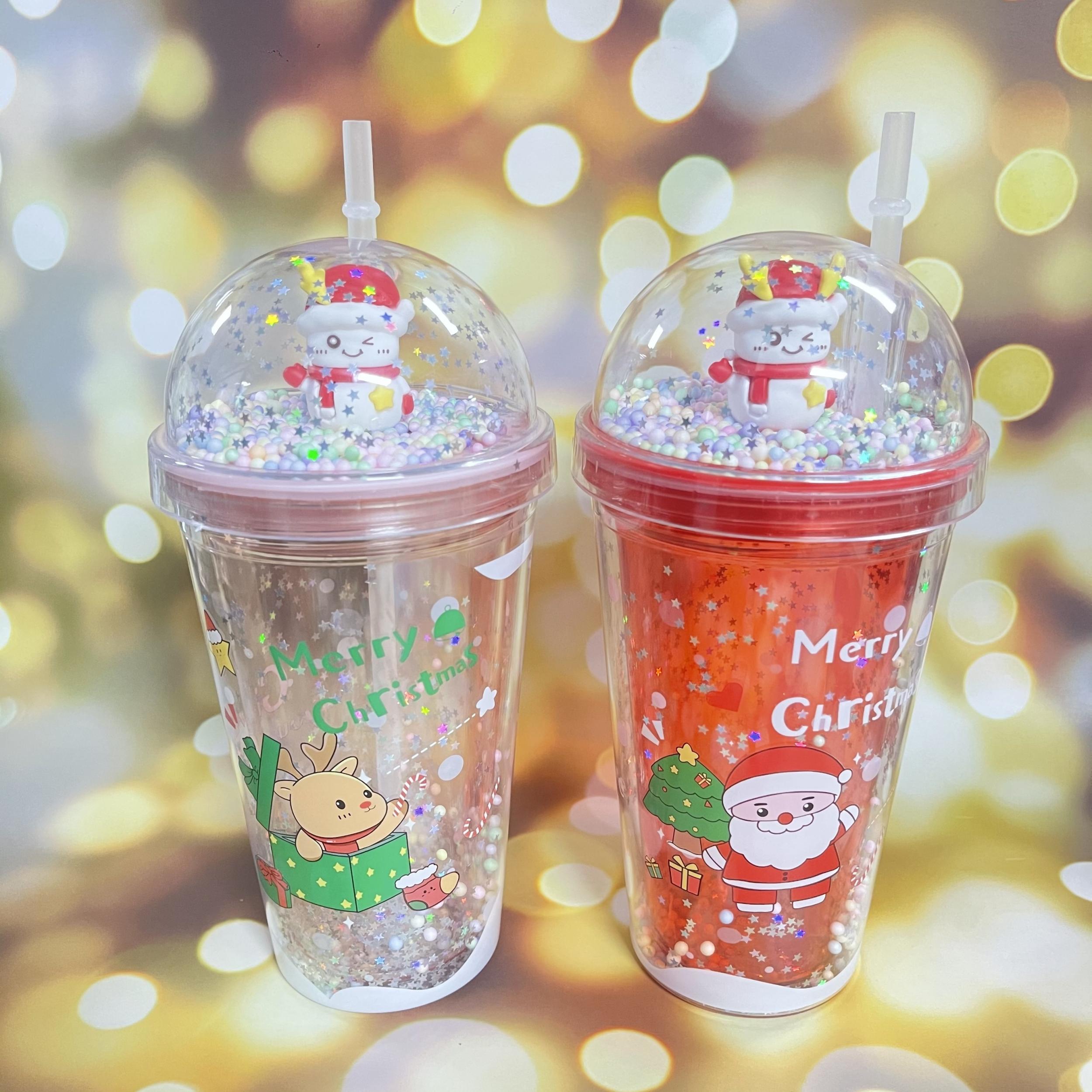 460ml Christmas Series Double Layer Water Cup With Straw And Lid