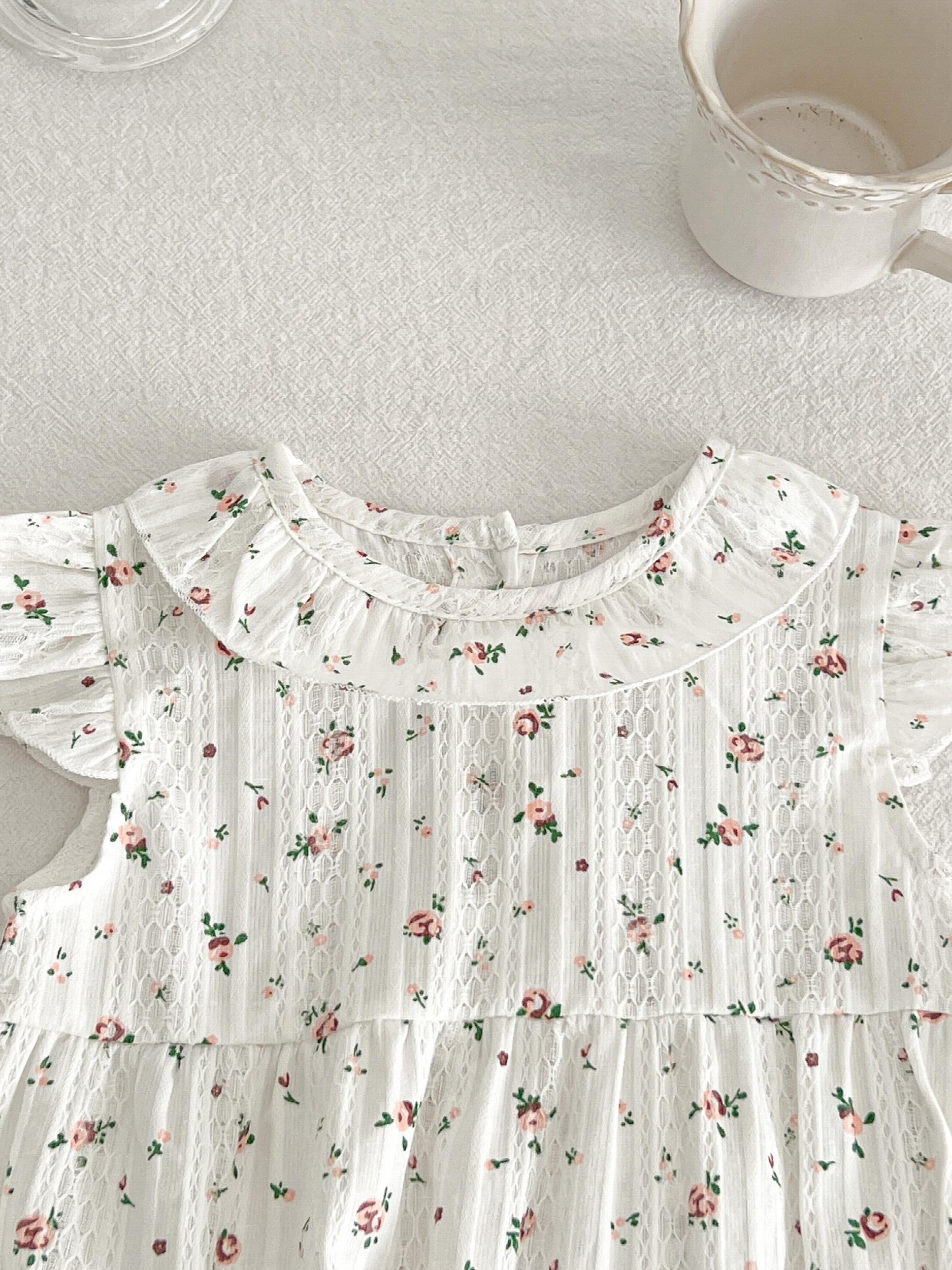 Baby Girls Floral Romper Ruffle Sleeves Summer Rompers