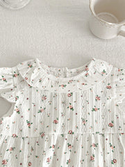 Baby Girls Floral Romper Ruffle Sleeves Summer Rompers