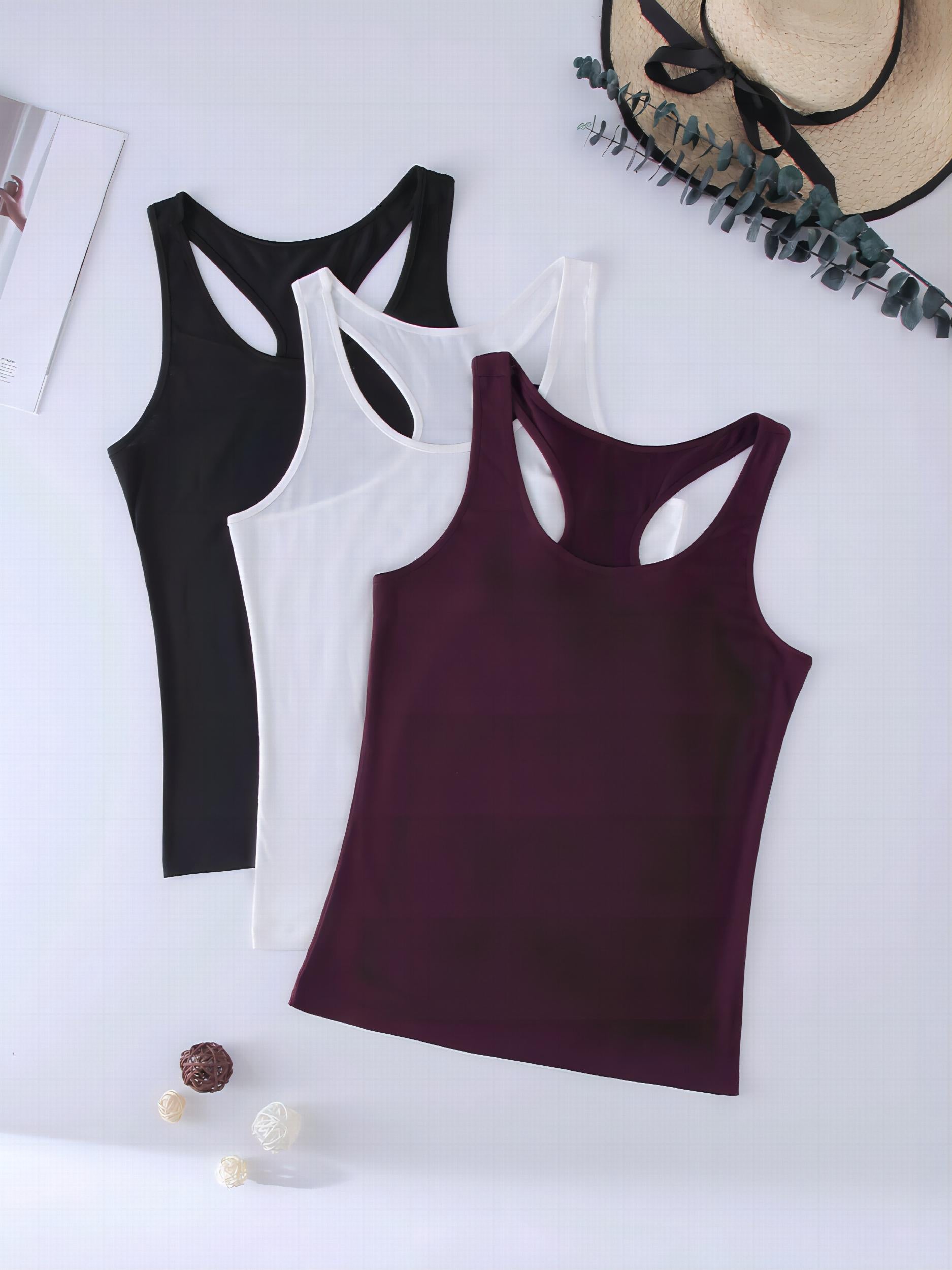3 Pack Women's Crew Neck Tank Tops Sleeveless Summer Casual Solid