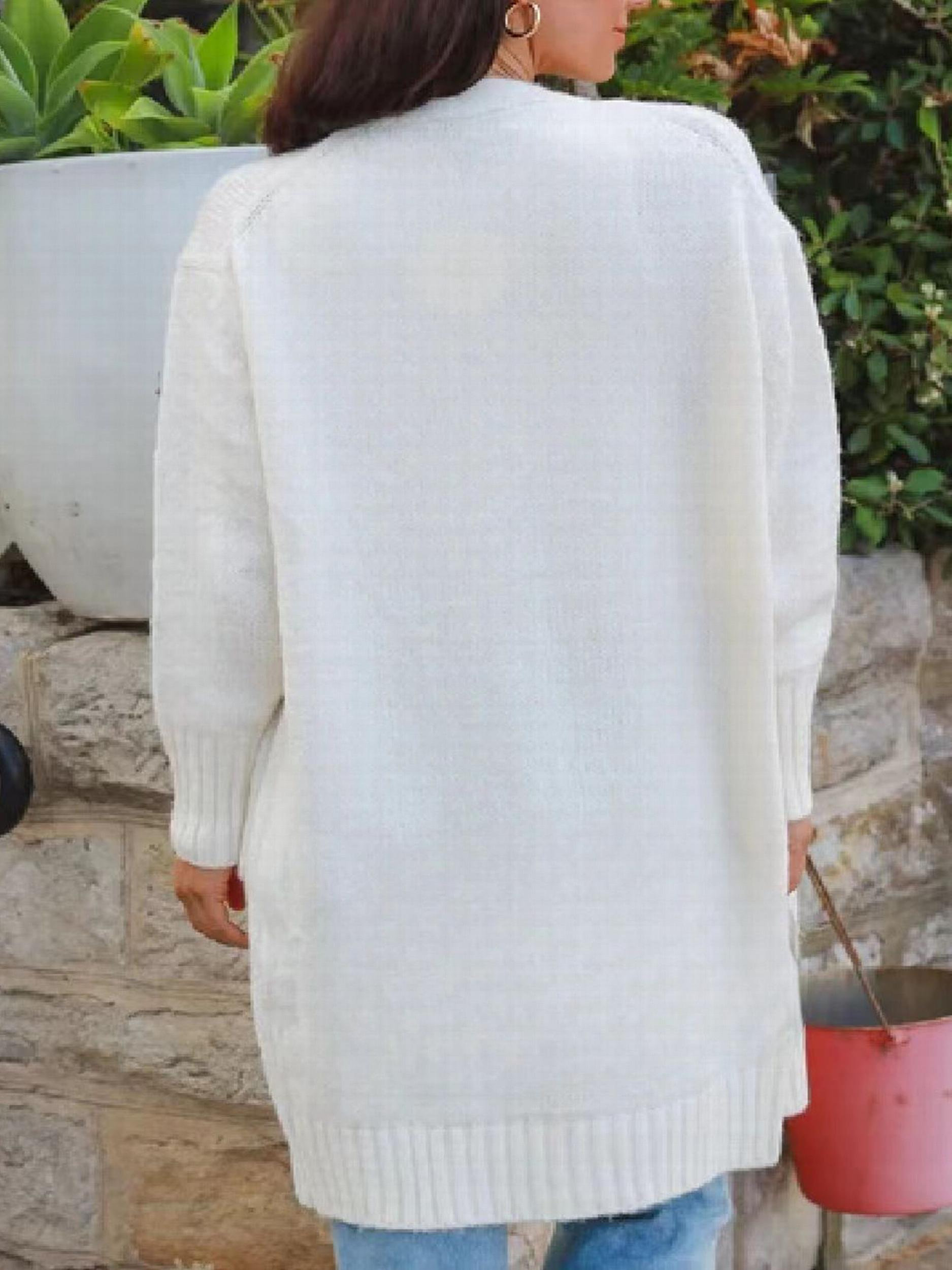Solid Open Front Cardigan With Pockets