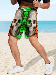 Quick Dry Drawstring Men's Swim Trunks Skulls Print Board Shorts