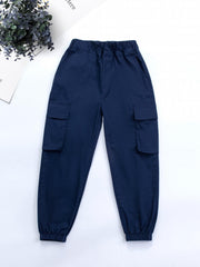 Girls Cargo Pants Elastic Waist Casual Joggers Loose Fit Trousers