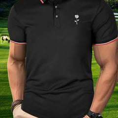 Men's Rose Graphic Polo Shirt For Outdoor Casual