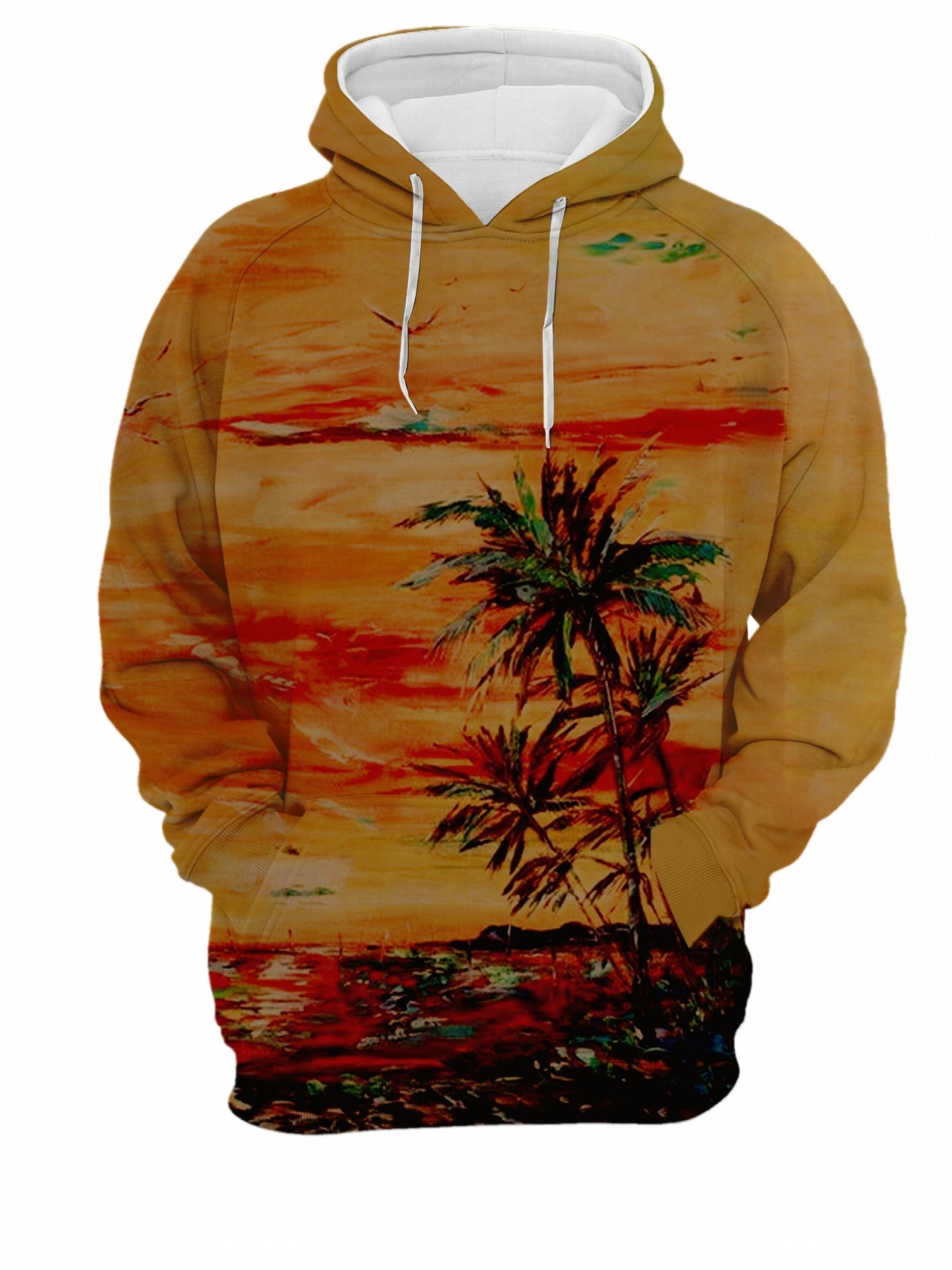Coconut Tree Print Hoodie Men's Graphic Hooded Sweatshirt
