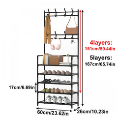 1pc Shoe Storage Rack With Clothes Shelf Stand Vertical Hanging Clothes Stand