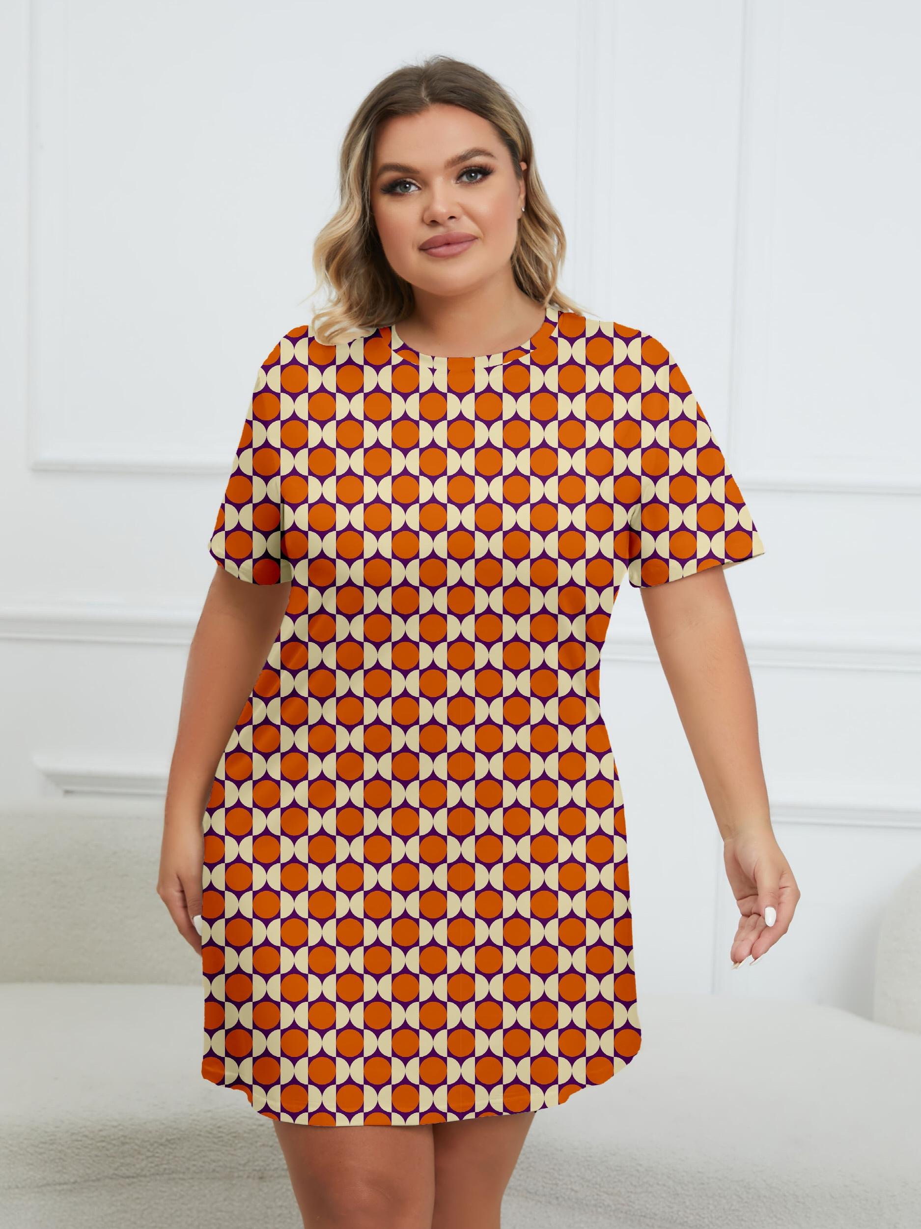 Print Round Neck Short Sleeve Dress Plus Size