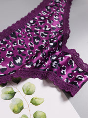 3 Pack Plus Size Thongs Set Women's Plus Lace Heart Print Medium Stretch