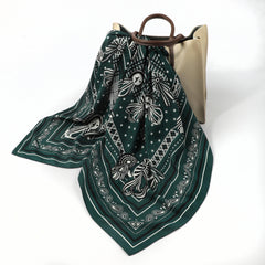 Vintage Chain Print Square Scarf Silk Bandana Satin Shawl Classic Head Wraps