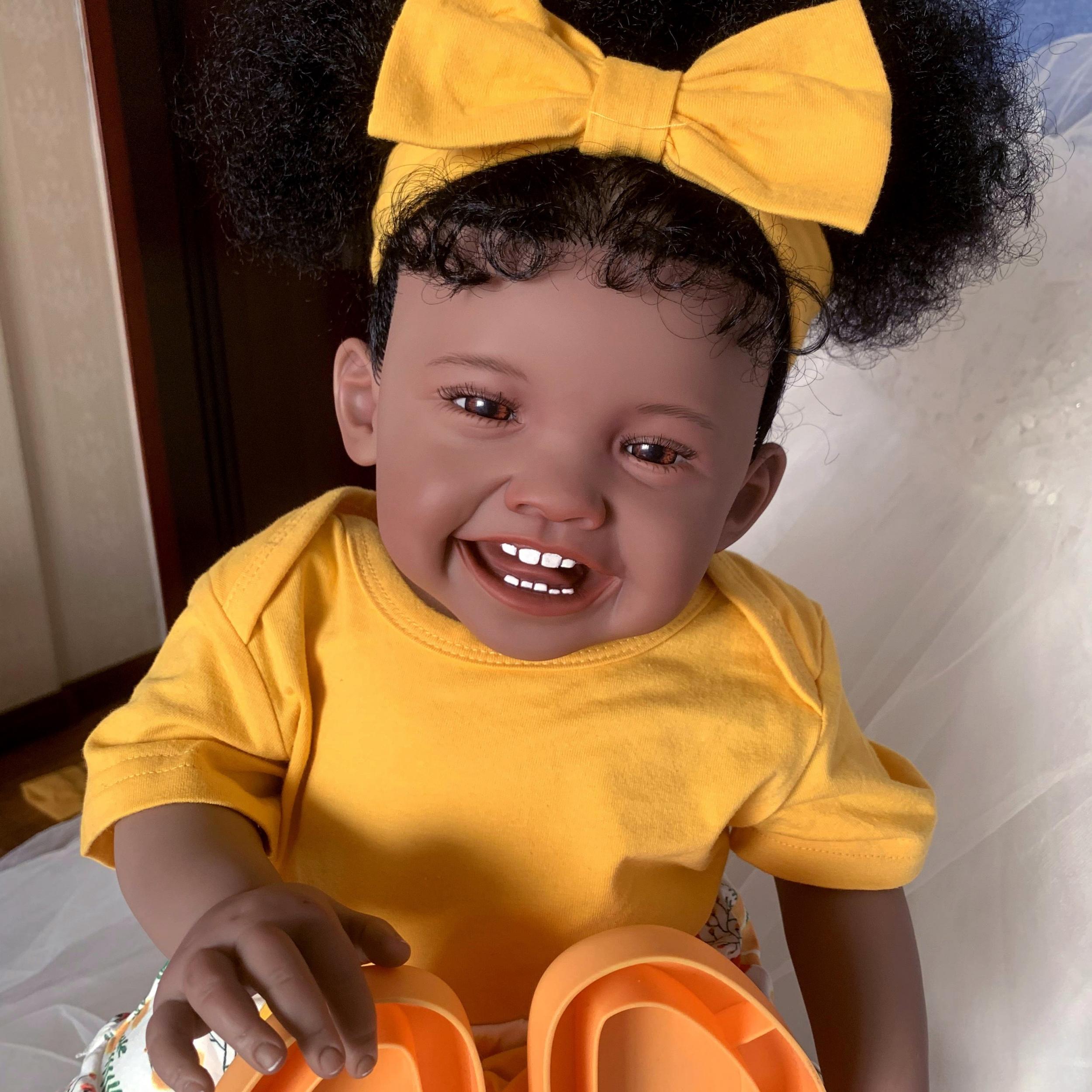 24in Reborn Baby Girl Doll Dark Brown Newborn Toddler Doll