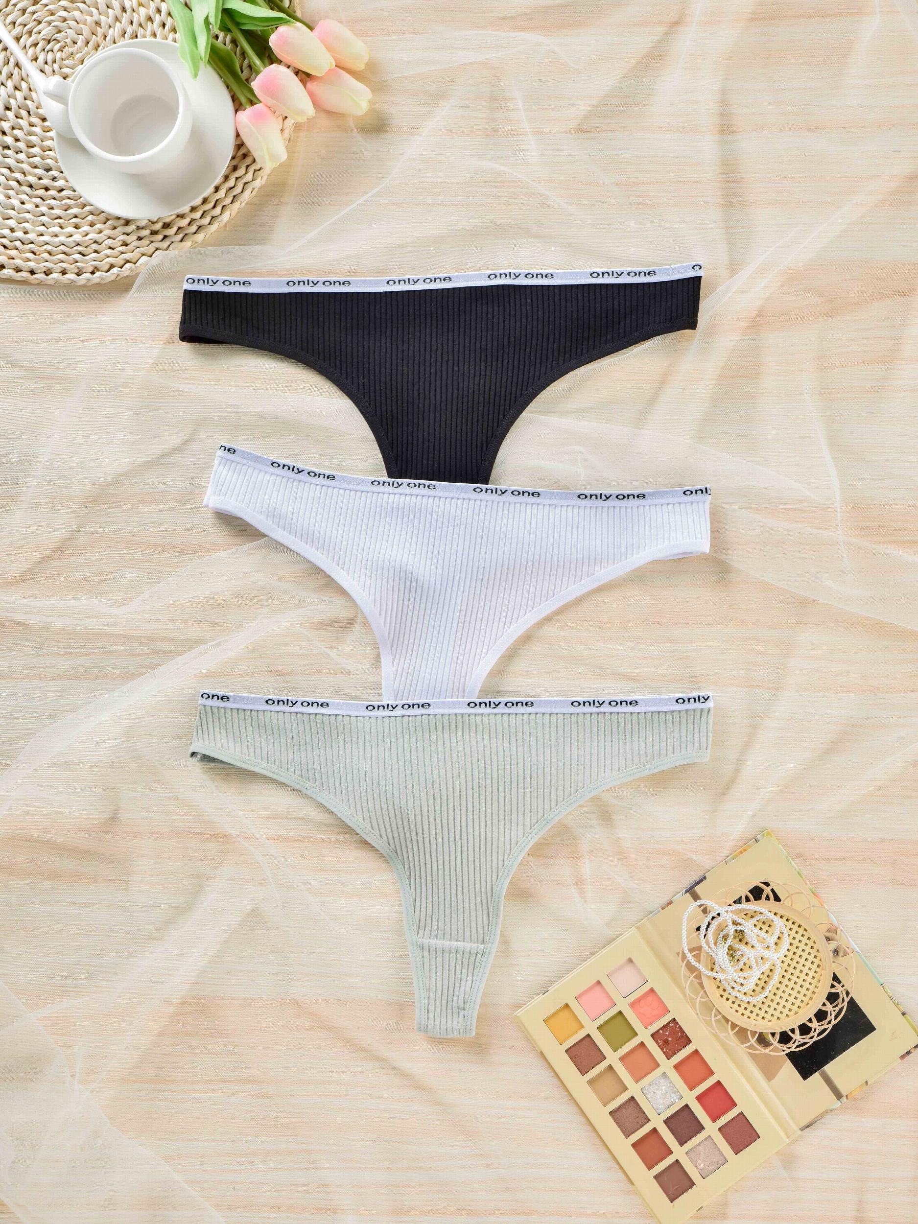 3 Pack Plus Size Sporty Underwear Set Ribbed High Stretch Bikini Brief