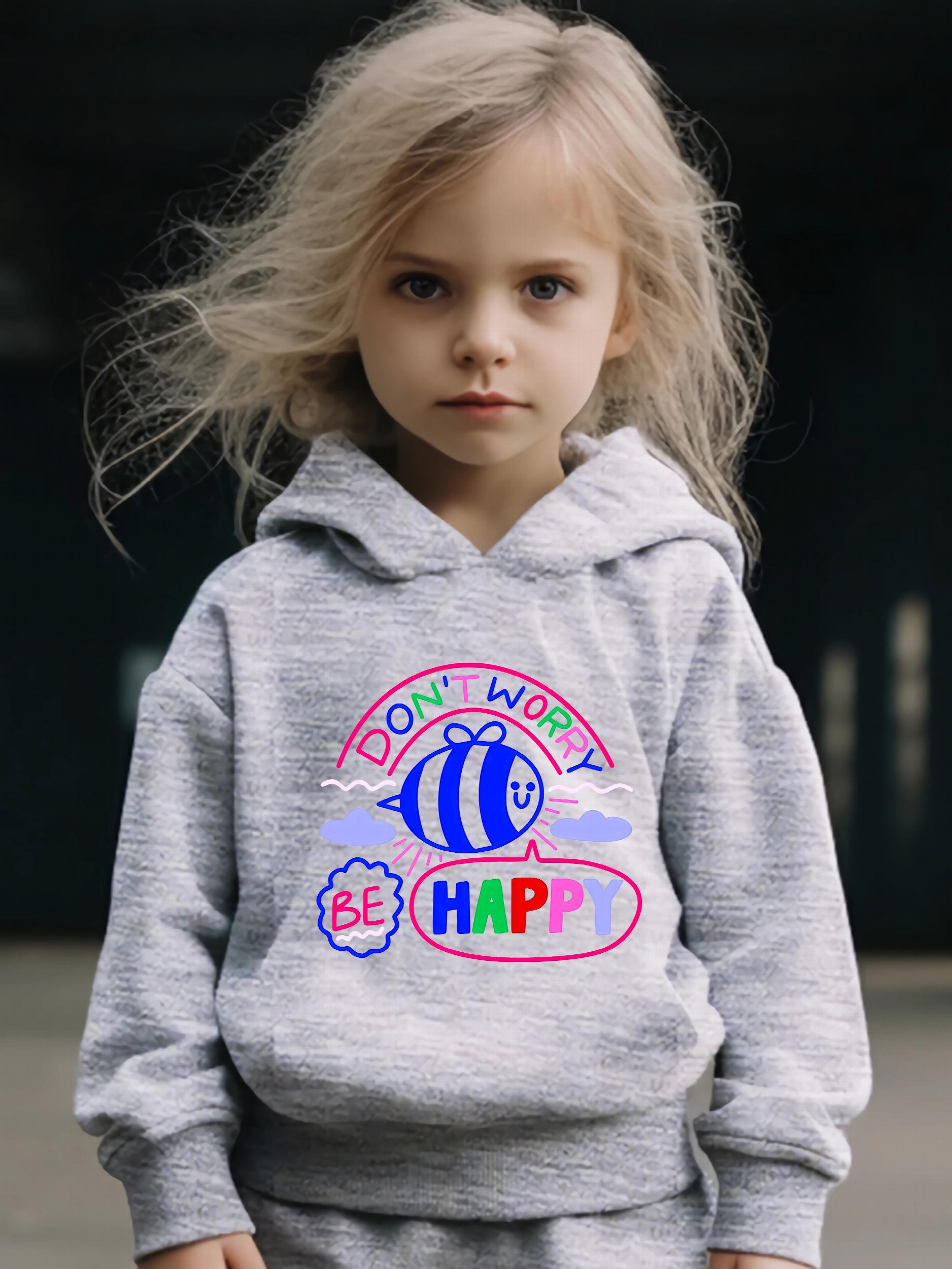 Happy Pattern Long Sleeve Hooded Sweatshirt Girls Comfy Hoodies Pullover