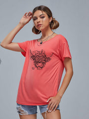 Women's Cattle Graphic Short Sleeved Sports T-shirt