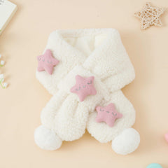 Girls Star Fleece Thermal Scarf with Plush Ball for Winter