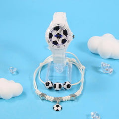 3pcs Football Fan Quartz Watch Set for Boys Students, Sports Style Soft Strap Wa