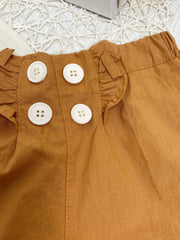 Girls Puff Sleeve Flowers Embroidery Blouse Top & Button Ruffles Shorts