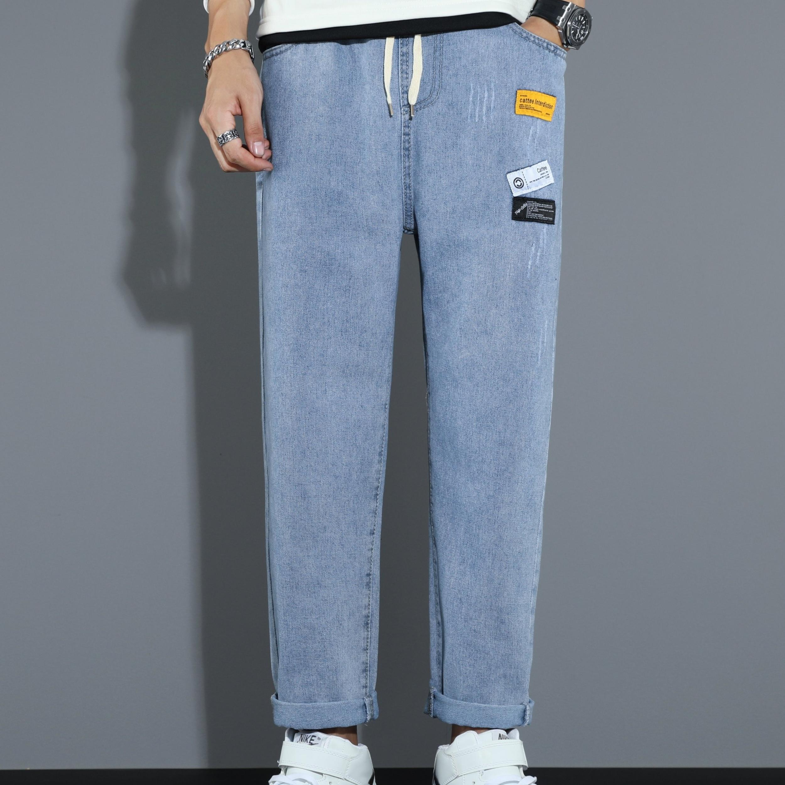 Men's Regular Elastic Waist Denim Jeans With Pockets