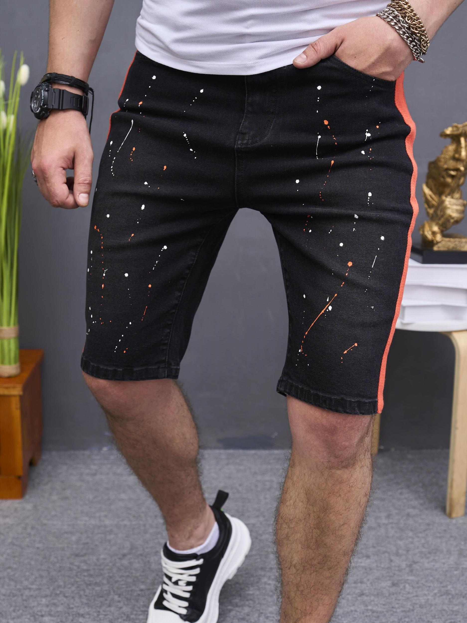 Vintage Ripped Denim Shorts Men's Casual Street Style Mid Stretch Denim Shorts