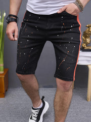 Vintage Ripped Denim Shorts Men's Casual Street Style Mid Stretch Denim Shorts