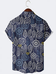 Men's Leaf Pattern Hawaiian Shirt Short Sleeve Casual Button Up