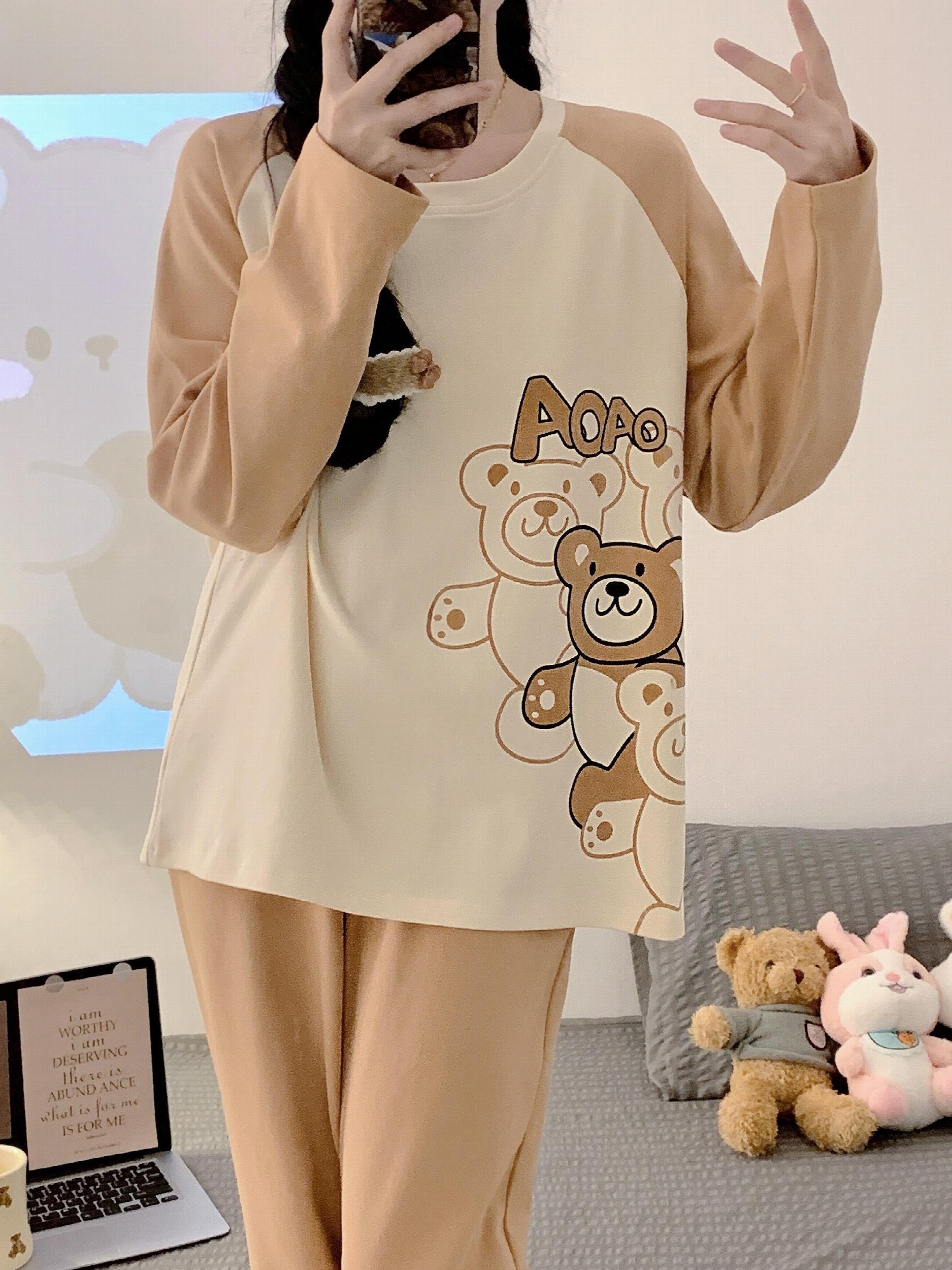 Bear Print Pajama Set Long Sleeve Crew Neck Top & Pants
