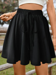 Solid Drawstring Flared Skort Casual Short Style Back Skort