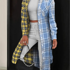 Colorblock Plaid Long Sleeve Button Up Shirt